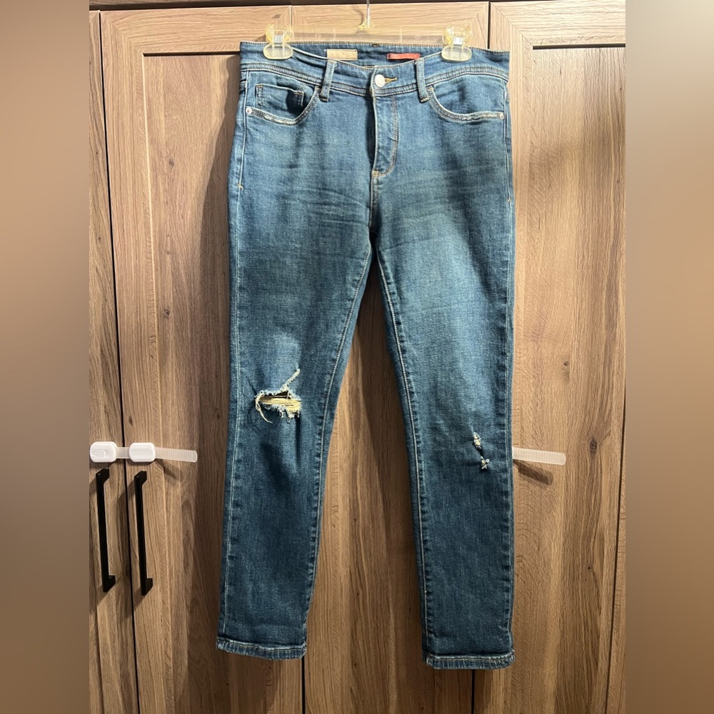 Anthropologie Pilcro Jeans Womens Sz 27 Slim Boyfriend Med Wash Distressed Crop